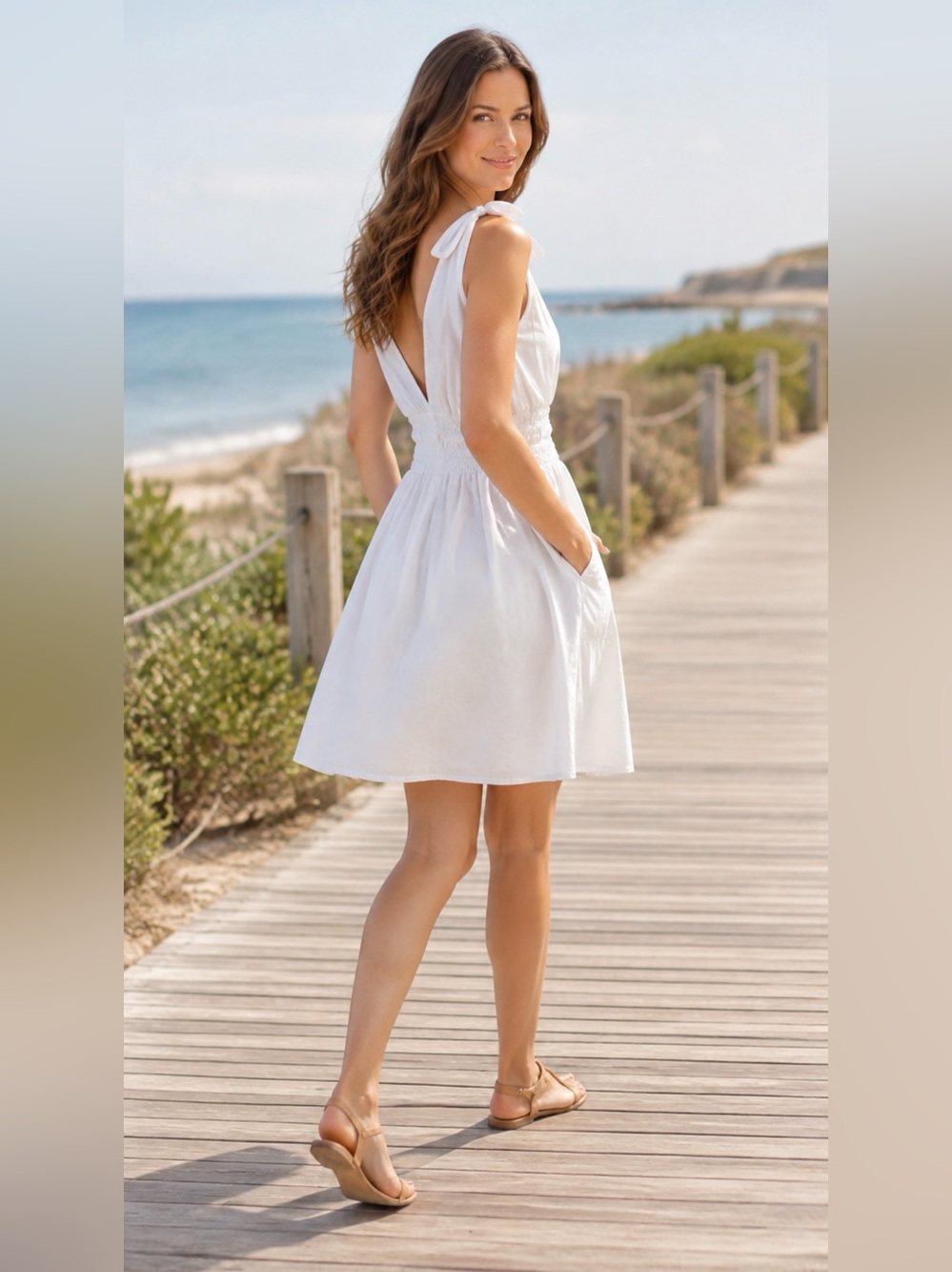 H&M White Tie-Shoulder Mini Sundress